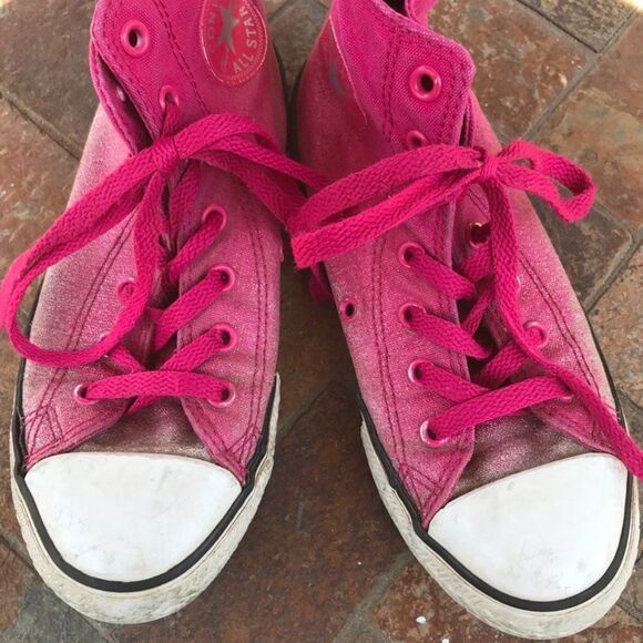Converse Hightop Pink Sparkle Sneakers Size 2 - Picture 1 of 7